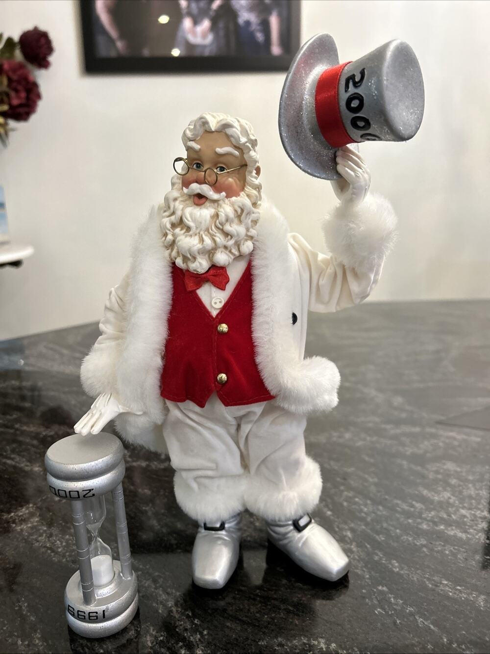 2000 Fabriche Kurt S. Adler COUNTDOWN SANTA Millennium w/Hourglass